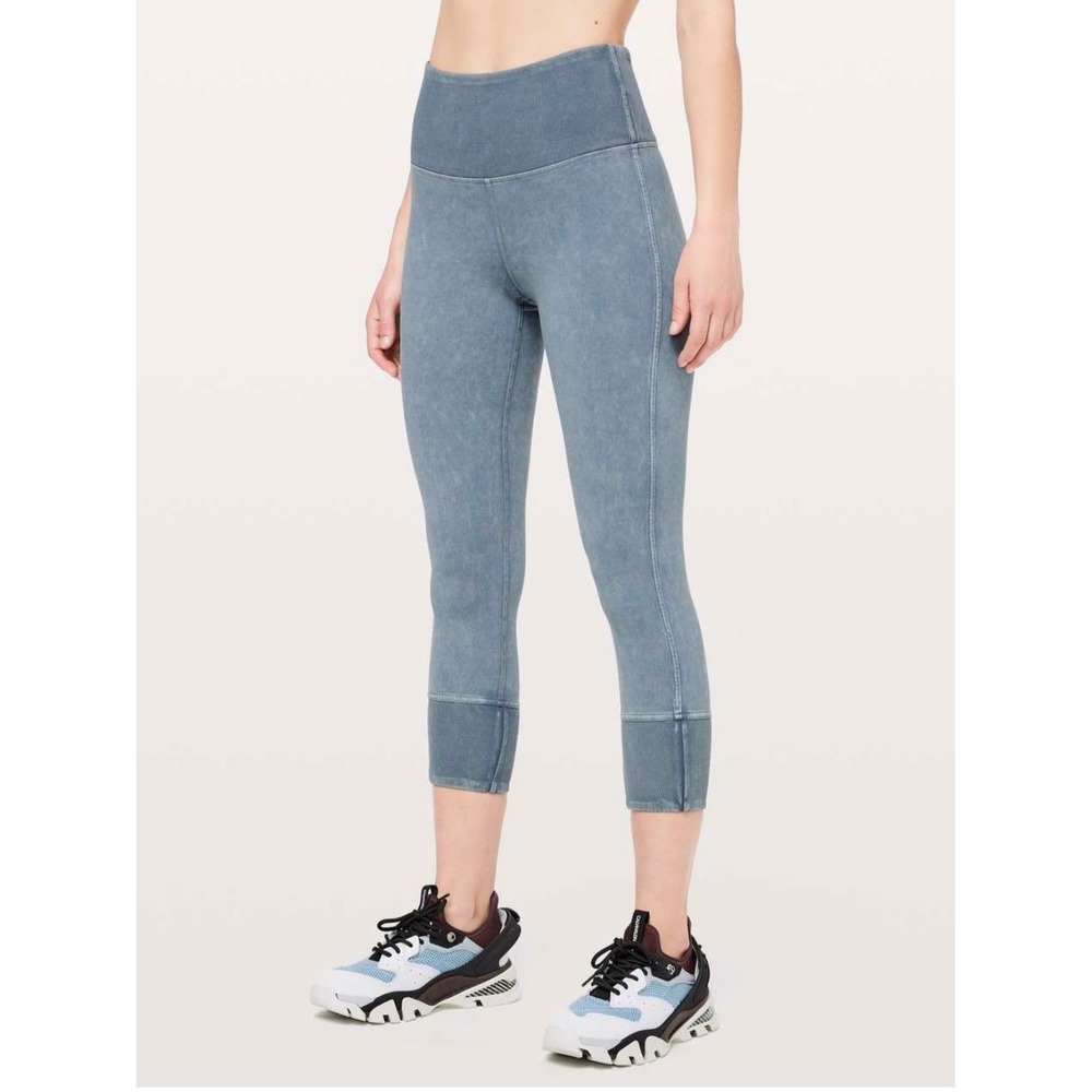 Lululemon Wunder Under Crop Ribbed Leggings Size 10 Washed Blue Moon 23" Active
